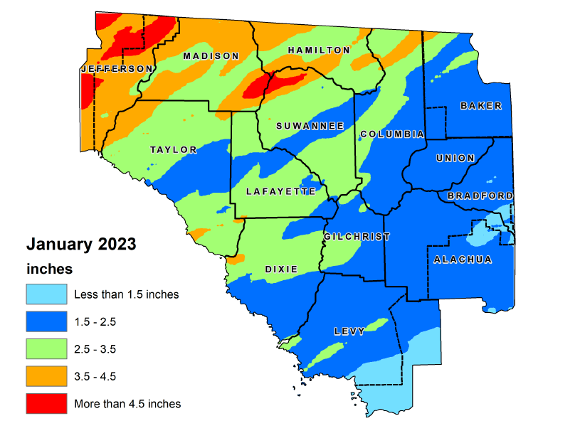 January 2023 Rainfall Map for the District